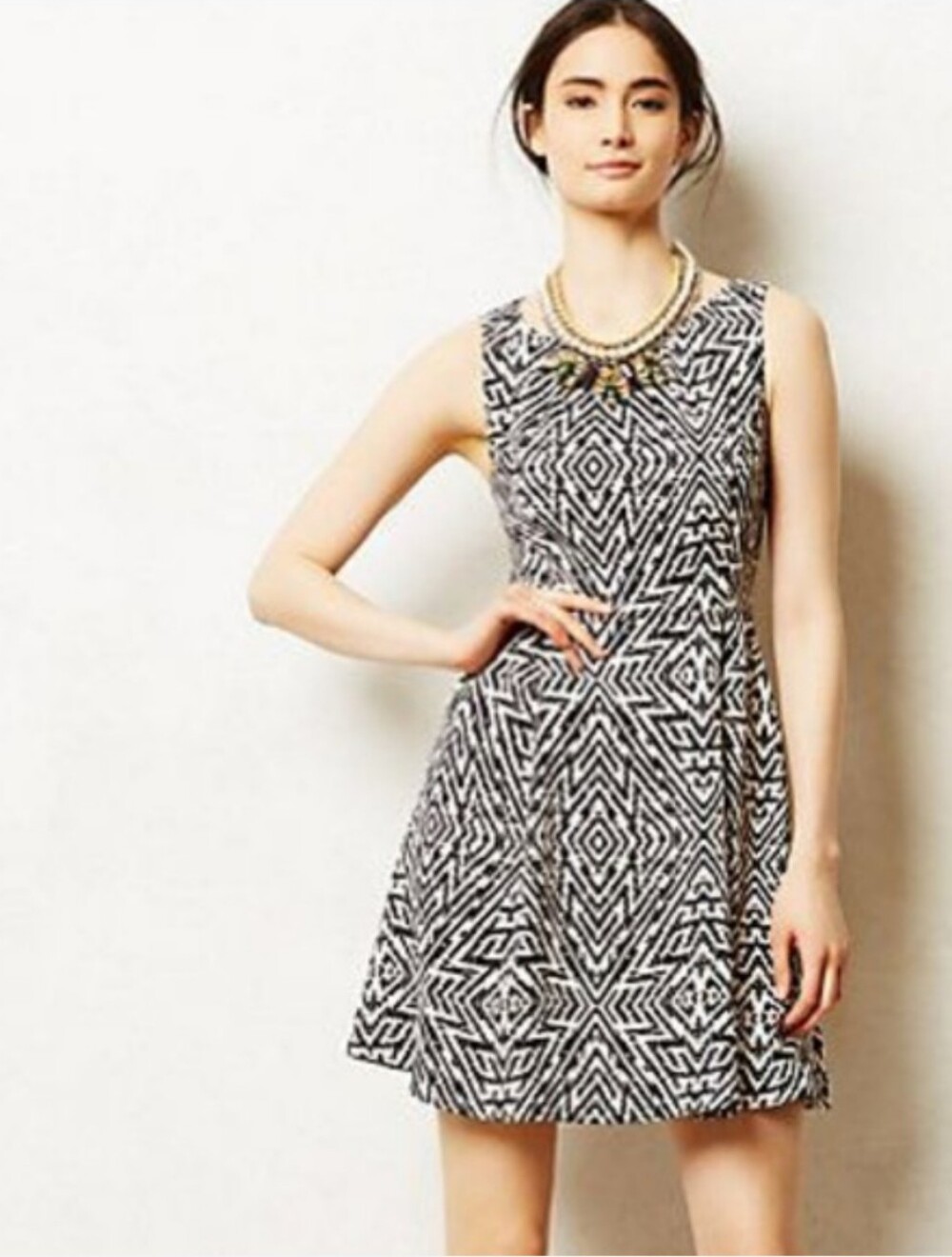 Maeve Black and White Geometric A-Line Mini Dress